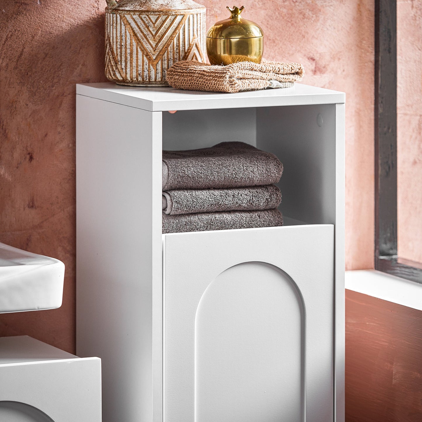 Armoire de salle de bain - SoBuy - Avec sac à linge pliable - max 17 kg - 30 x 30 x 97 cm - Blanc