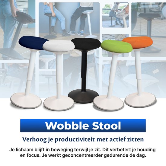 Tabouret oscillant Backerz - Tabouret oscillant ergonomique, hauteur 40-60 cm - Tabouret d'équilibre - Tabouret assis-debout - Tabouret en forme de selle, noir