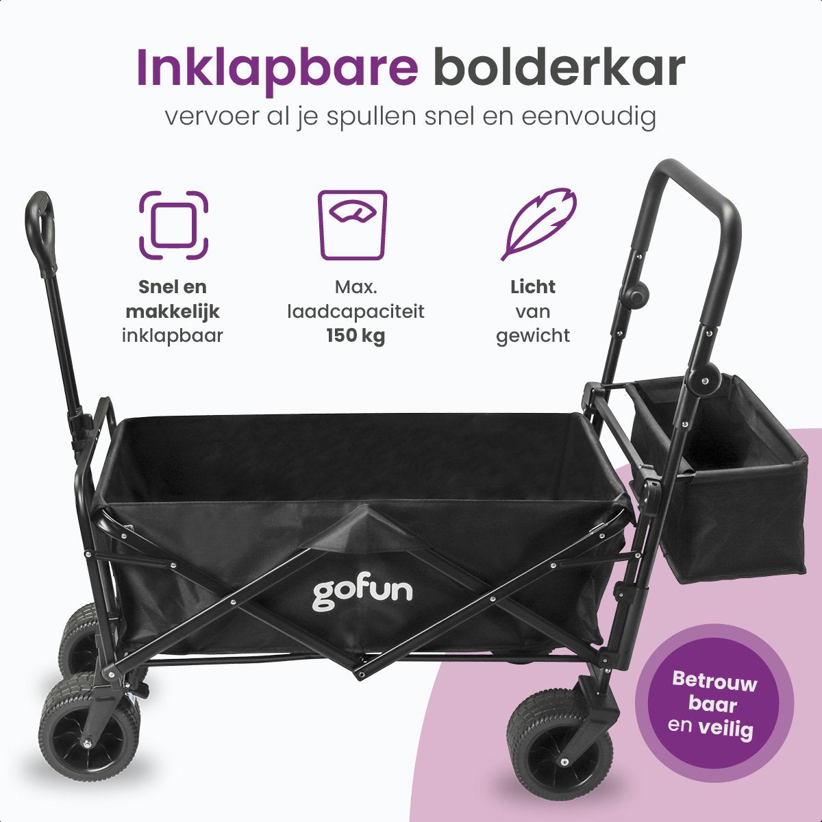 Gofun - Chariot pour chariots et bornes - Capacité de charge de 150 kg - Pliable avec roues pivotantes à 360 degrés - 83 x 44 x 26 cm - Métal et polyester - Noir