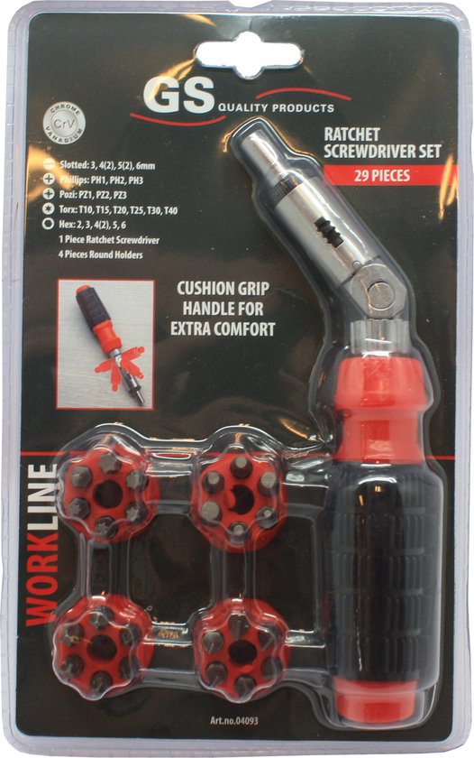 Tournevis à cliquet GS avec embouts 29 pièces - Tournevis à embouts | Jeu de tournevis avec Torx + Hex + Pozi