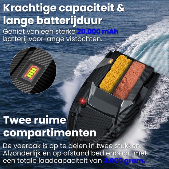 Baitboat T70 - avec GPS et détecteur de poissons - Baitboat Carpe - Charge utile jusqu'à 3kg - Baitboat - 800m de portée - Noir - de Faas
