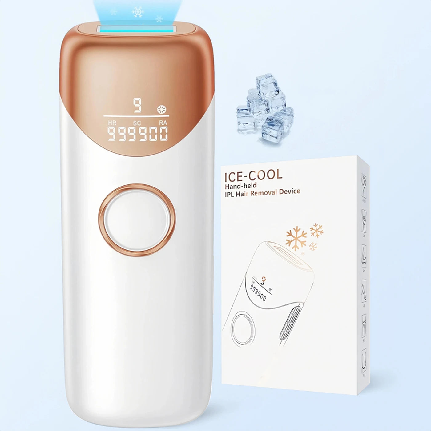 Appareil d'épilation IPL Qiweiny CT05 - Refroidissement par glace - 9 niveaux d'intensité - 3-en-1 - Blanc