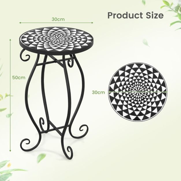 Coast Mozïek side table - Table de terrasse ronde d'intérieur et d'extérieur - 30 x 30 x 50 cm - Noir/Blanc
