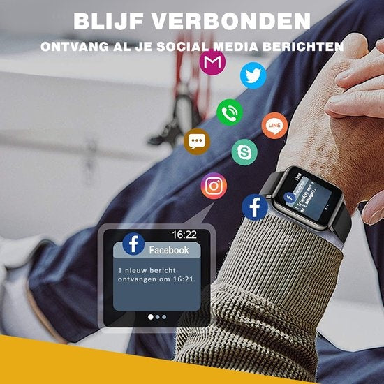 Zoluko Smartwatch pour hommes et femmes - Montre de sport avec tracker de fitness - Montre podomètre - Montre fitness - Smartwatch Android - Smartwatch iOS - Noir