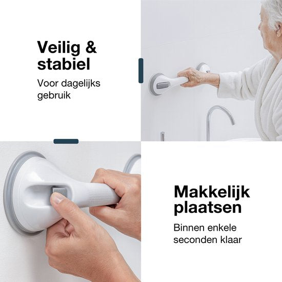 Poignée Luft avec ventouse - Pour la douche - 2 pièces - Poignée de douche pour la salle de bain - Barre murale - Modèle extra sûr et solide - 40cm - Luft - Poignée de salle de bain