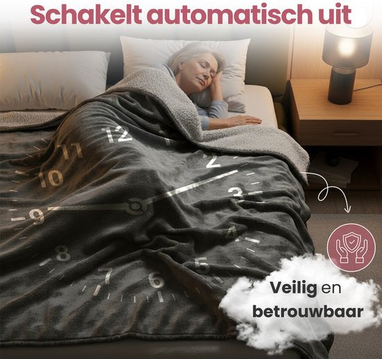 STAUS&BACH Couverture électrique 3XL - Couverture supérieure pour 2 personnes - Couverture chauffante double face en polaire Sherpa - Gris anthracite - 180x160 cm PowerNap