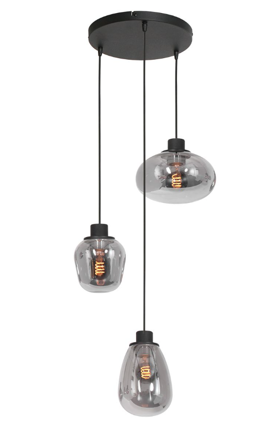 Steinhauer - Lampe suspendue Reflexion - 3079ZW - 3-Lumières - Noir & verre fumé - Ø40 cm - Max. 350 cm de haut - Raccord E27 - Design moderne