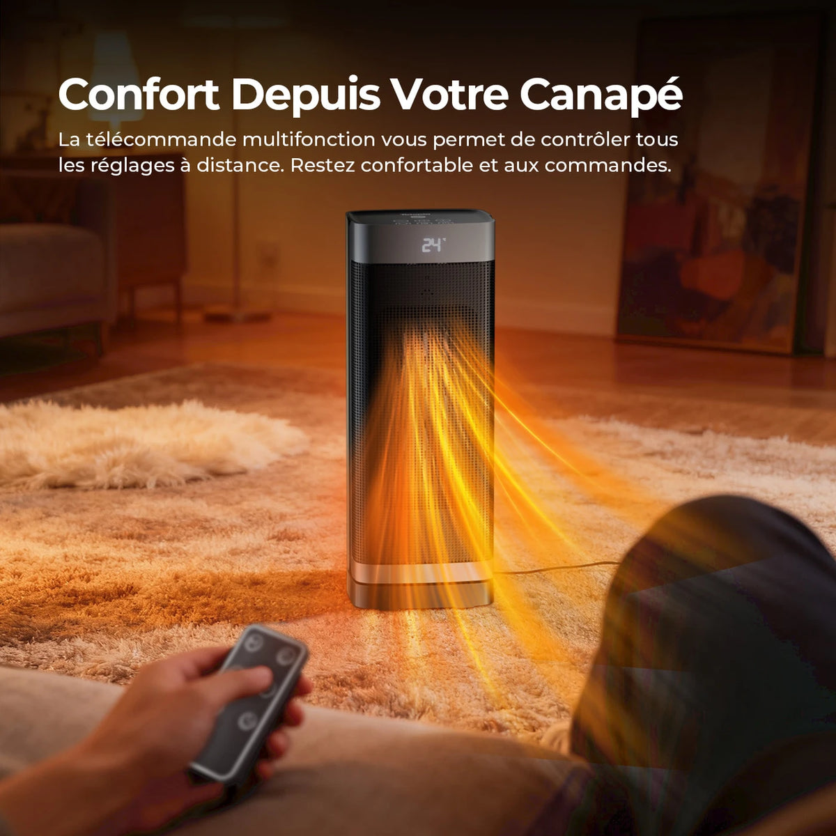 Radiateur céramique Totopia 2000 W - Chauffage électrique PTC avec télécommande - Minuterie 12 h - Oscillation - 40 × 15 × 12 cm - Noir