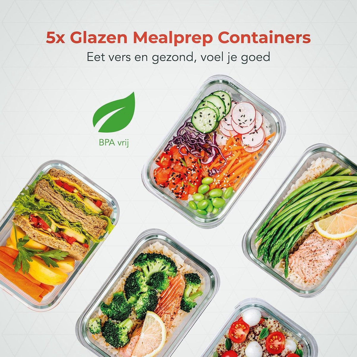 Boîtes repas en verre - KitchenBrothers - hermétique - sans BPA - 1L - 5 pièces