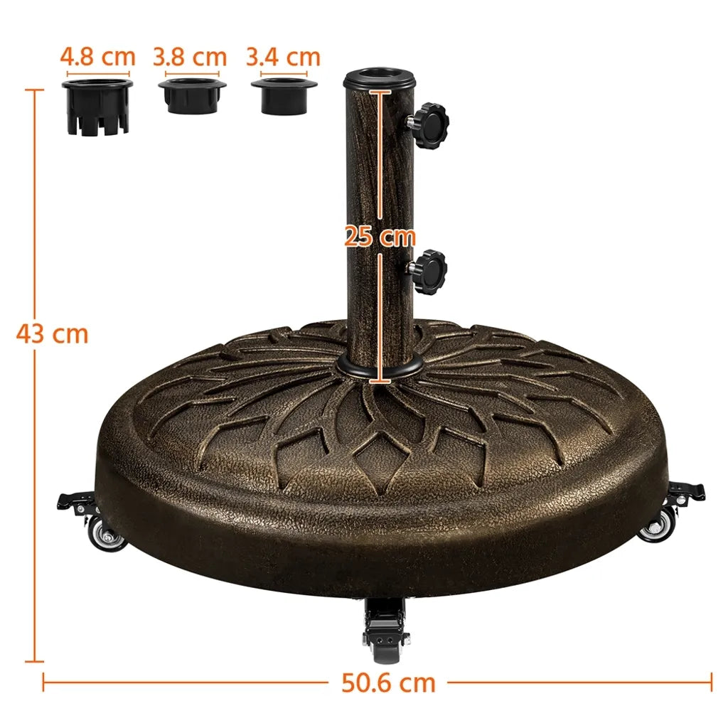 Pied de parasol Yaheetech Ø 50,6 cm - Bronze - Pied de parasol mobile pour mâts de 34/38/48 mm