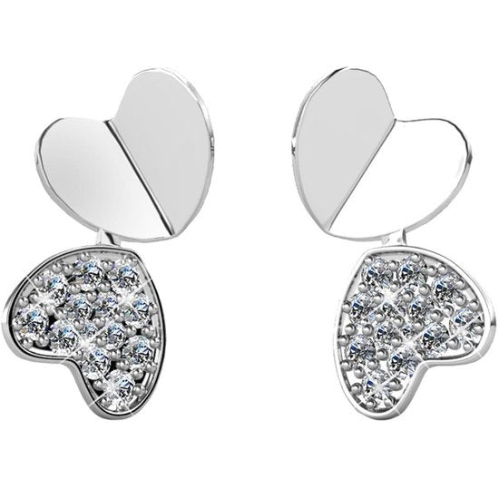 Yolora Ladies Earrings Heart - Kalpa Camaka Crystals - Silver - 18K White Gold Plated - Women's Earstuds Silver - Beautiful Gift Wrapping - Exclusive Gift Box - Mother's Day Gift