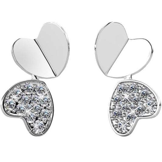 Yolora Ladies Earrings Heart - Kalpa Camaka Crystals - Silver - 18K White Gold Plated - Women's Earstuds Silver - Beautiful Gift Wrapping - Exclusive Gift Box - Mother's Day Gift