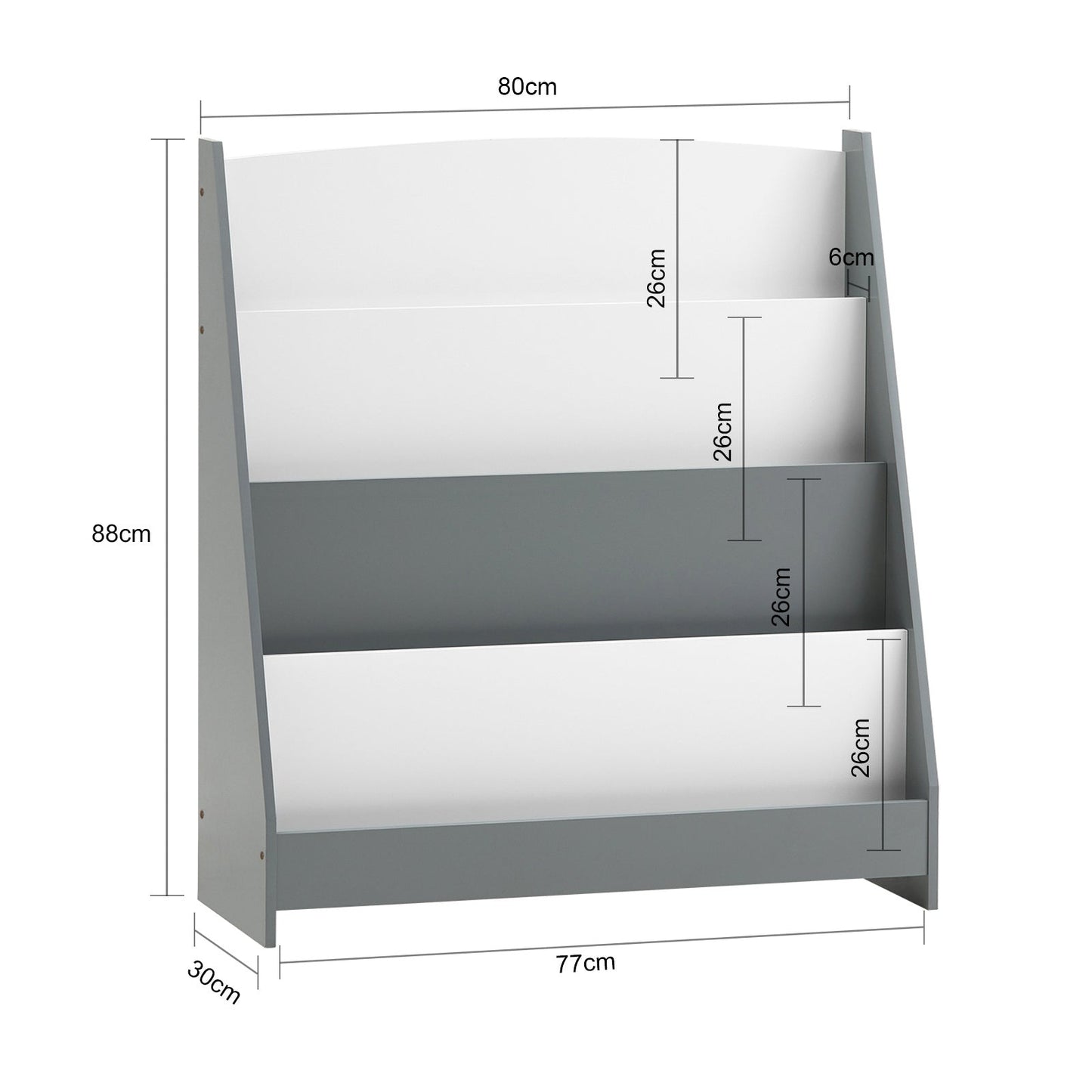 SoBuy Bibliothèque Enfant - 4 compartiments de rangement - Gris - 80x30x88 cm