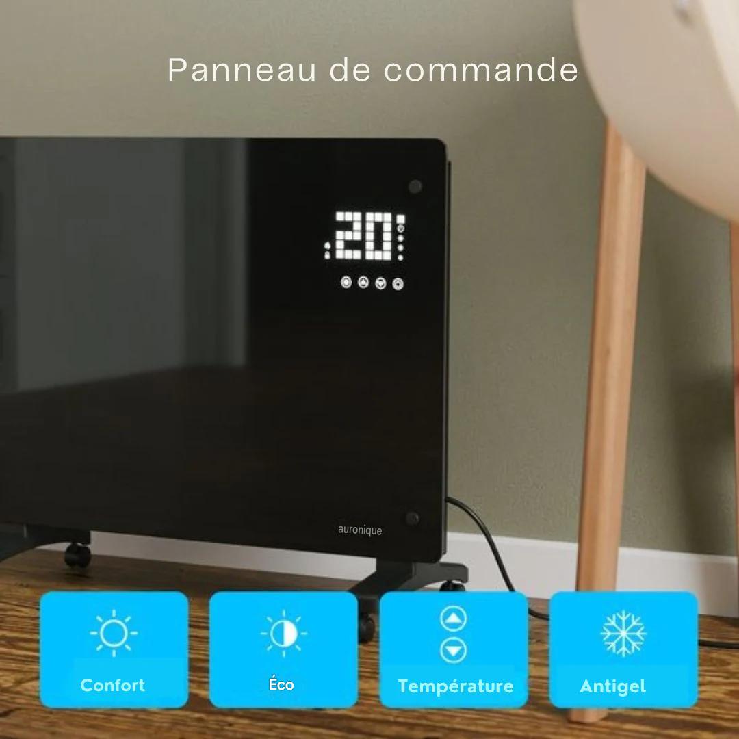 Chauffage électrique Auronic - Convecteur - Thermostat et télécommande - Radiateur à panneau en verre - 1500 W - Noir