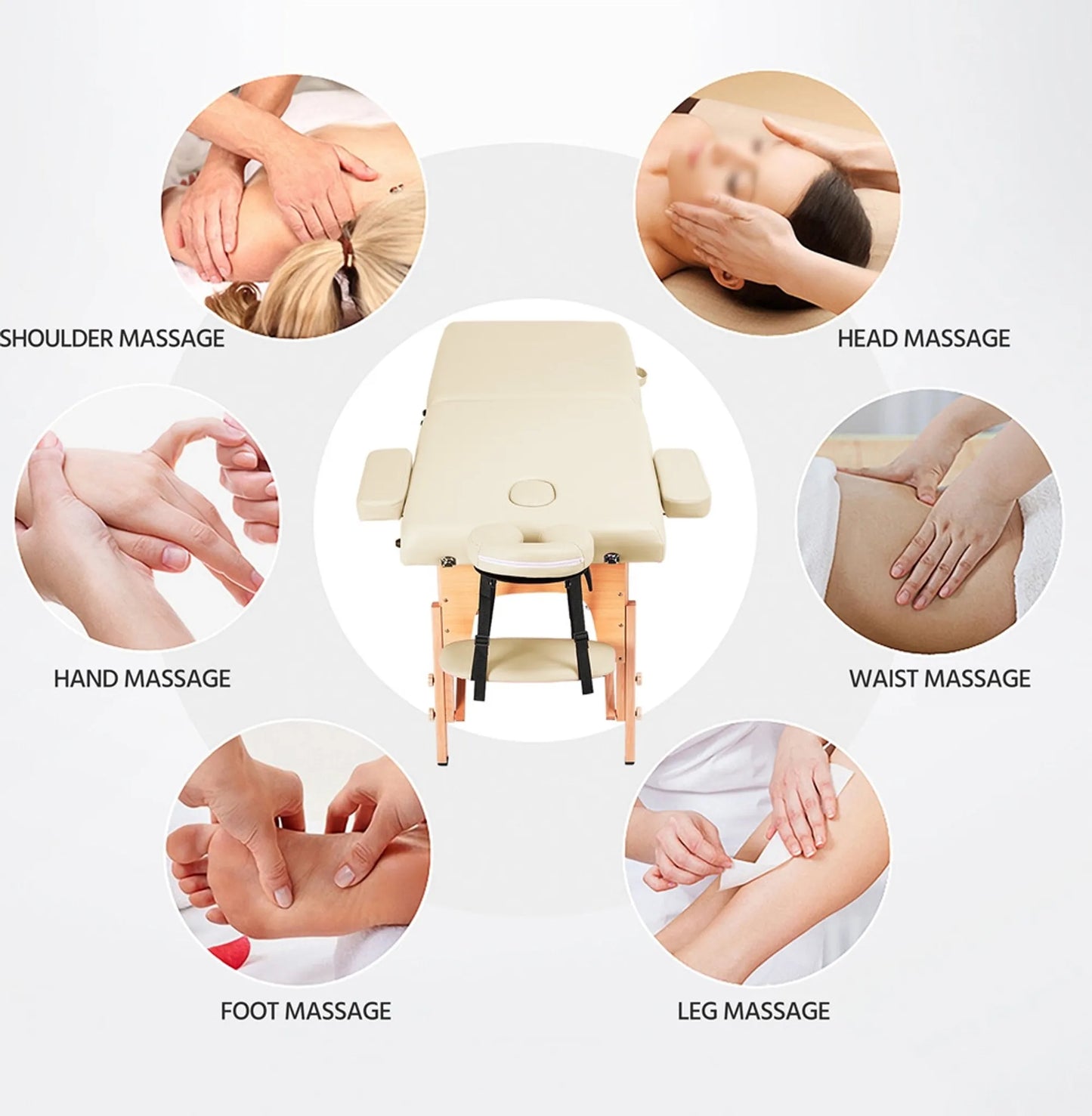 Yaheetech Table de massage pliante - 213 x 82 x 64-85,5 cm - équipée de pieds en hêtre, d'un appui-tête réglable et d'un sac de transport - pour les salons de beauté et les studios de massage - en simili-cuir et bois de couleur crème