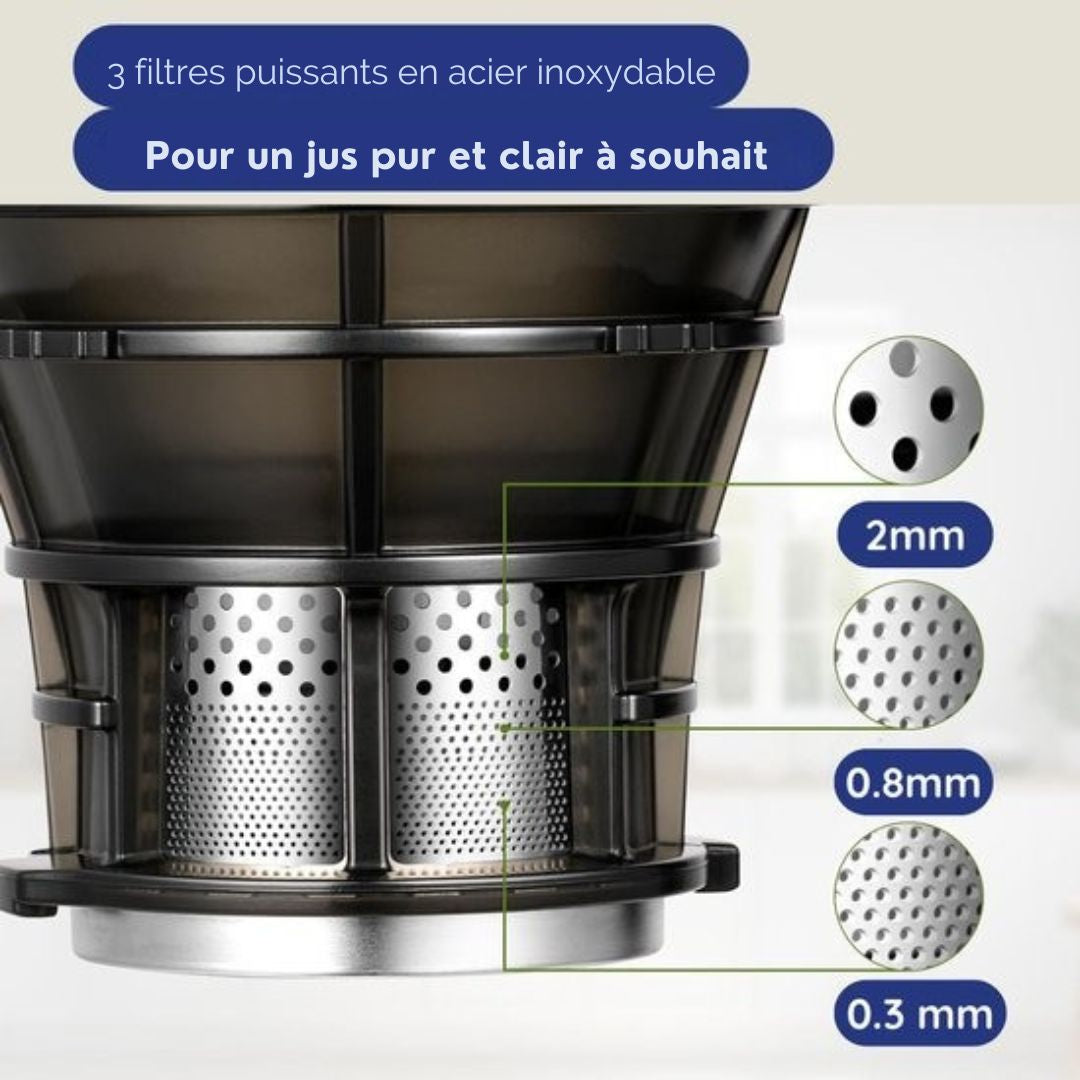 Extracteur de jus lent pour fruits et légumes Safecourt Kitchen - Ouverture de remplissage XXL - Moteur puissant - Noir
