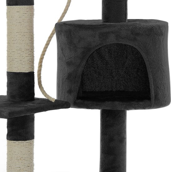 Arbre à chat Cadoca gris foncé avec 3 zones d'observation, 1 grotte, 2 balles de jeu et une corde