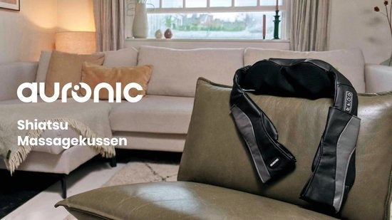 Auronic Shiatsu Massage Cushion - Appareil de massage électrique pour la nuque - Appareils de massage - Nuque et épaules - Infrarouge - Mallette de transport incluse - Noir/Bleu