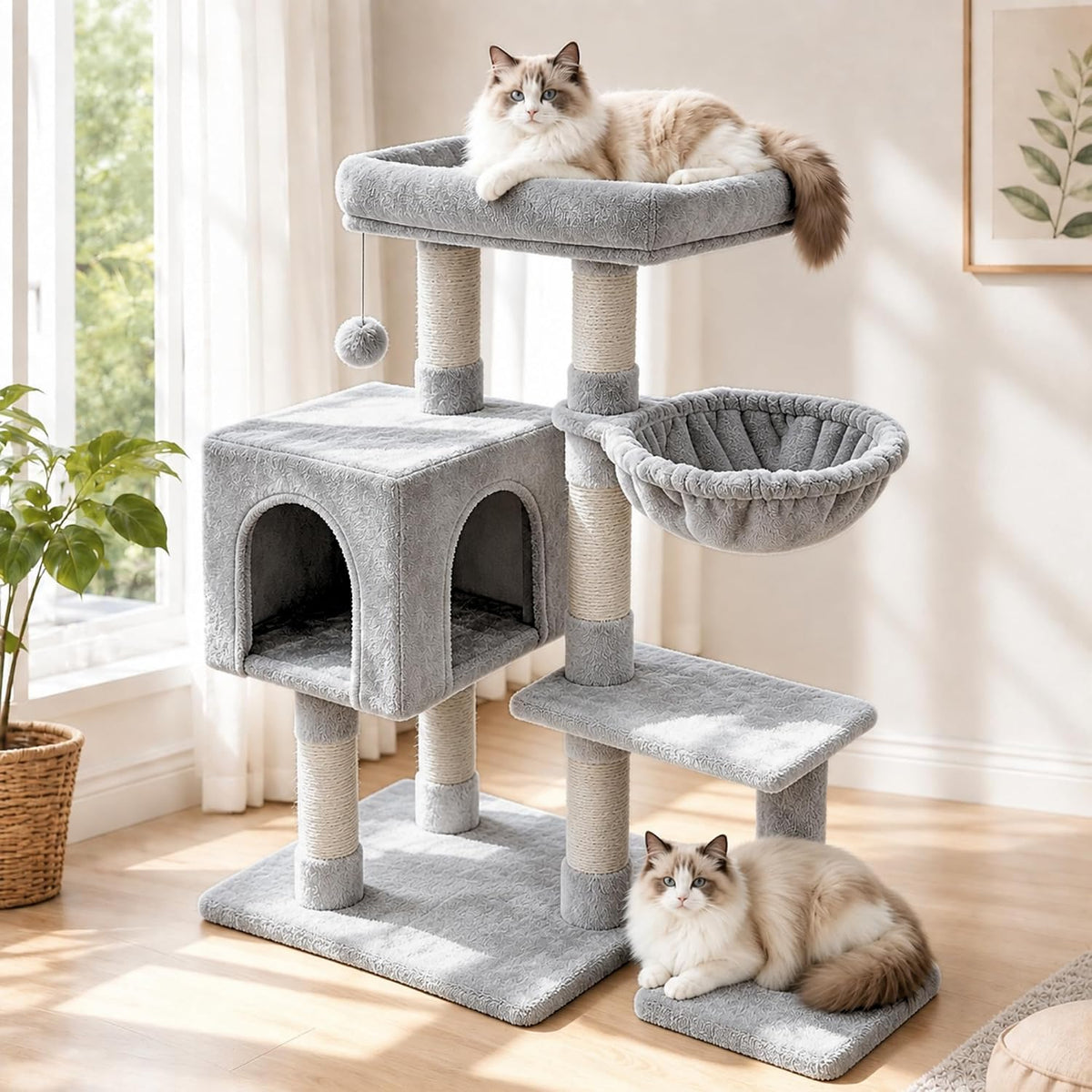 Yaheetech Tour pour chat 96,5 cm - Maison spacieuse pour chat avec poteaux à griffer, espaces de jeu et vaisseau spatial - Beige