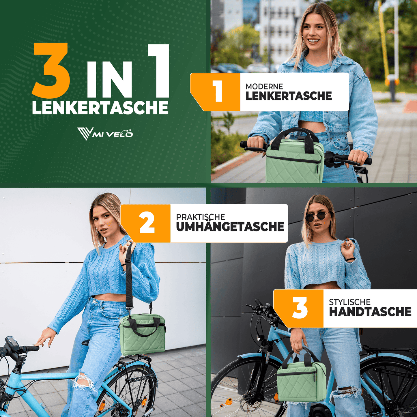 MIVELO Sacoche pour guidon de vélo - Déperlante - 7 litres - Menthe
