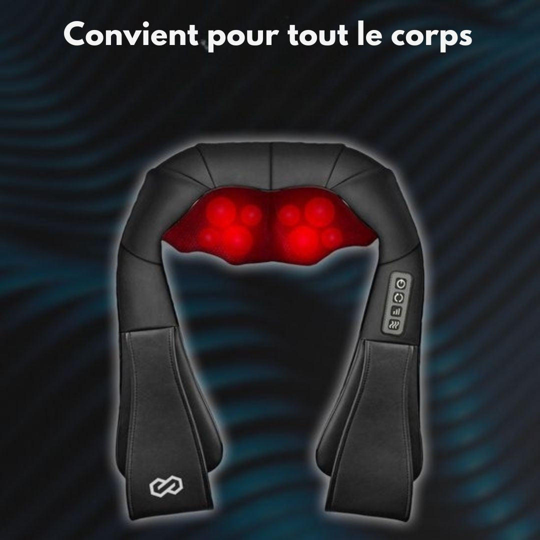 Coussin de massage Shiatsu - Infinity Goods- Appareil électrique pour le cou et le dos - Fonction de chaleur avec infrarouge - 8 têtes de massage réglables  - Noir
