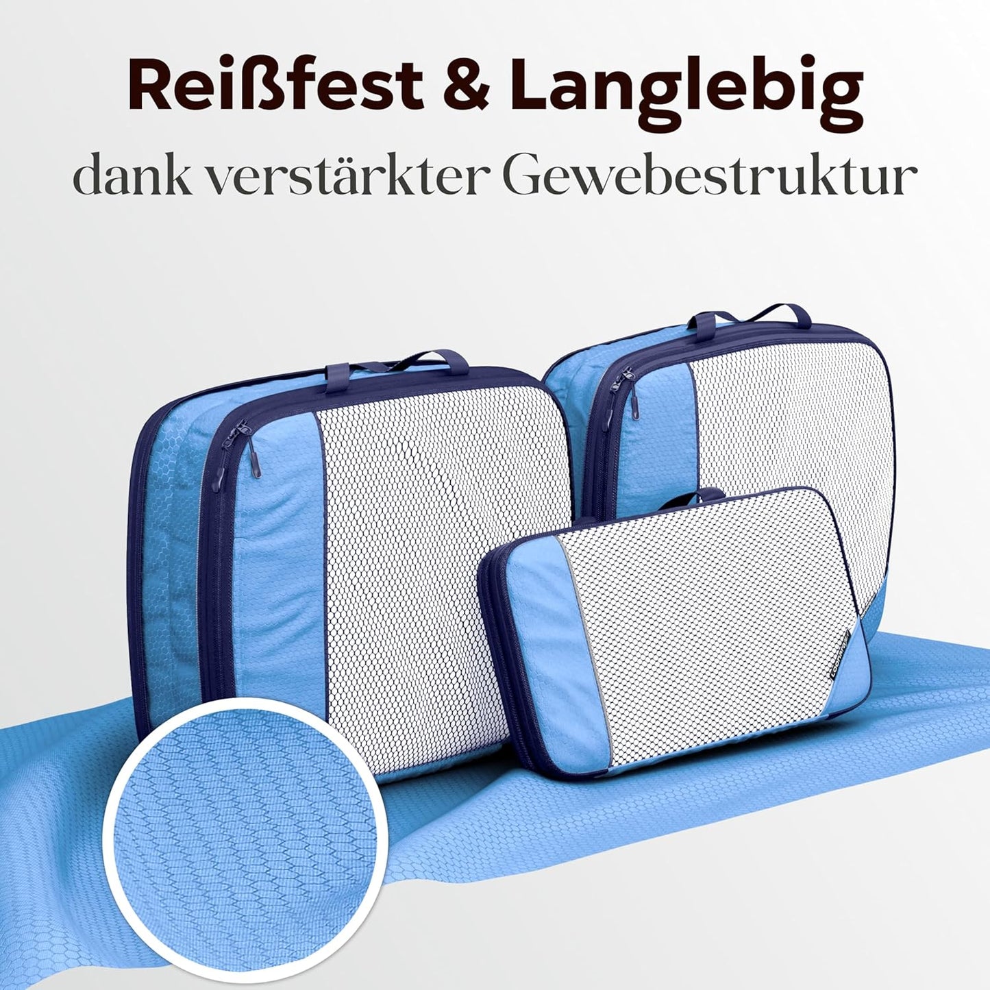 LOONARA Packing Cubes - Compression Travel Organiser - 3-Piece Set - Mariner's Azure - Pour valise et sac à dos - Léger et durable - Gagnez jusqu'à 50% d'espace