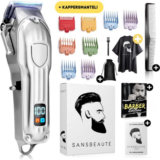 Tondeuse professionnelle sans fil + cape de barbier - Tondeuse pour hommes - Sansbeauté® - Cheveux Hair - Tondeuse à cheveux - Machine à cheveux pour coiffeurs - Tondeuse à cheveux - Tondeuse à barbe - Appareil de coupe - Barber Hair Clipper - Barber Trim