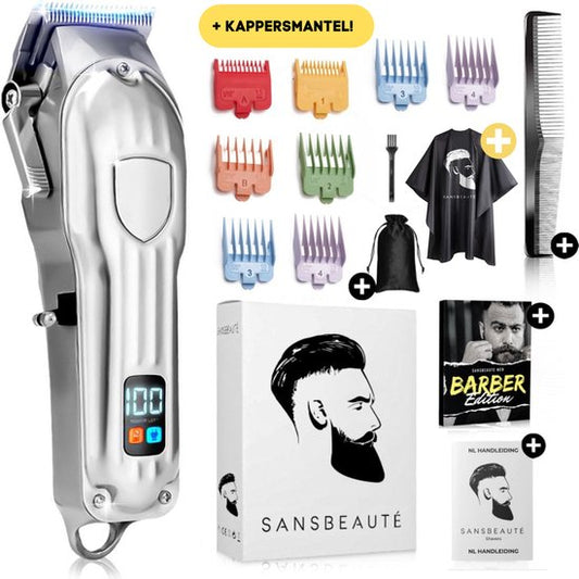 Tondeuse professionnelle sans fil + cape de barbier - Tondeuse pour hommes - Sansbeauté® - Cheveux Hair - Tondeuse à cheveux - Machine à cheveux pour coiffeurs - Tondeuse à cheveux - Tondeuse à barbe - Appareil de coupe - Barber Hair Clipper - Barber Trim