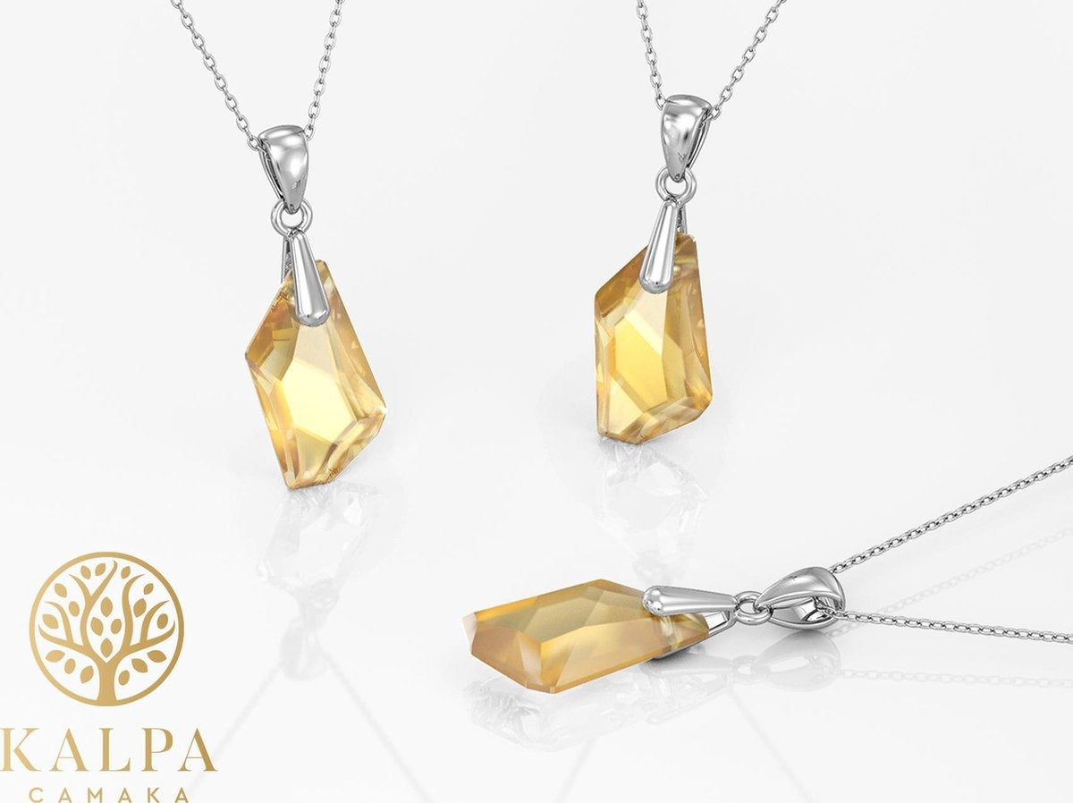 Collier pour femme avec cristal - Yolora - couleur argent et or