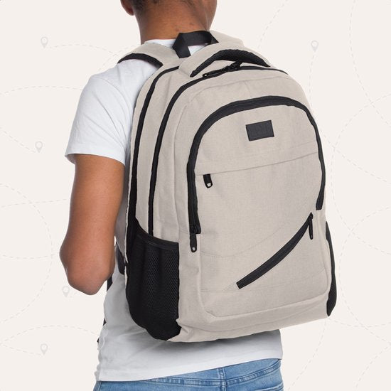 TRVLMORE Sac à dos à vie - Sac à dos avec compartiment pour ordinateur portable 17 pouces - Cartable - Résistant aux éclaboussures - Hommes et femmes - Garçons et filles - 36L - Champagne