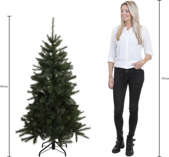 Sapin de Noël Triumph Tree Forest Frosted H 155 cm - Décoration de Noël d'intérieur avec des aiguilles givrées - Sapin artificiel rond avec structure emboîtable et système de fixation par clic - Ø 119 cm - Vert