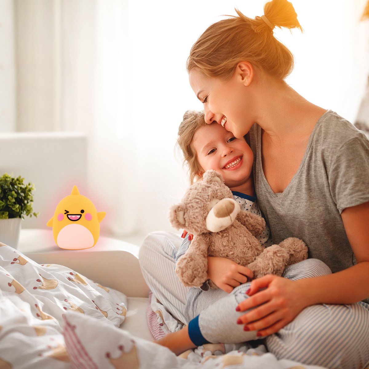 Veilleuse pour enfants Sleepy Friends Shark - 8 couleurs - Dimmable - Commande tactile et à distance - Rechargeable par USB - 95x97x100 mm - Silicone souple