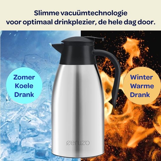 Ceruzo Thermos en acier inoxydable - 1,8 litre - Double paroi - Etanche - Boissons chaudes et froides - 28x13 cm