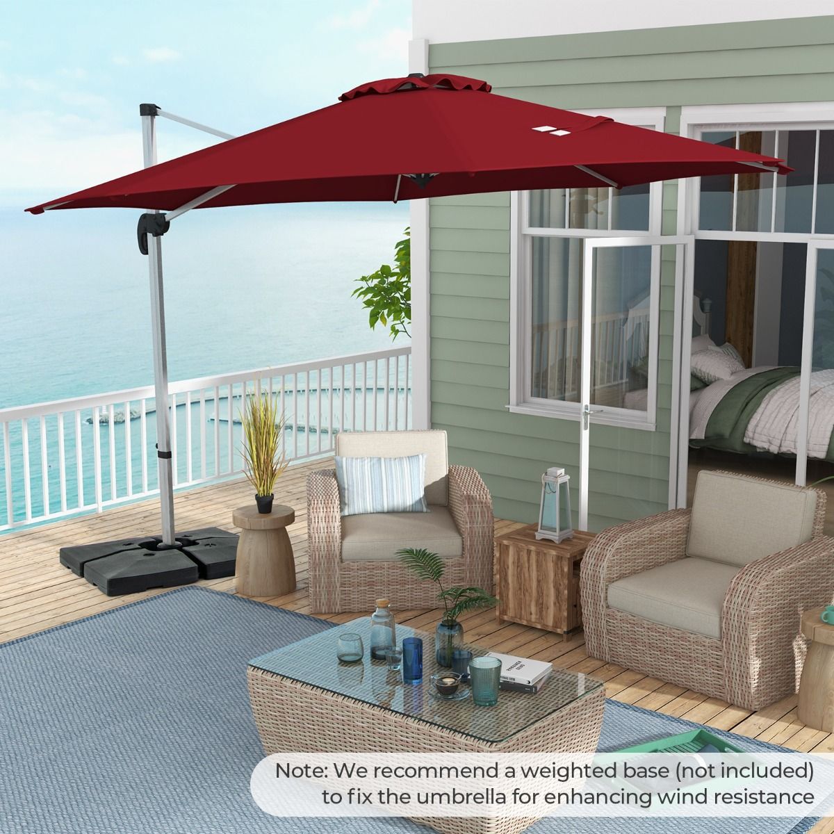 Coast 339x260 cm Red Terrace Sunshade Round Cantilever with 360° Rotating and Tilting Aluminium Construction