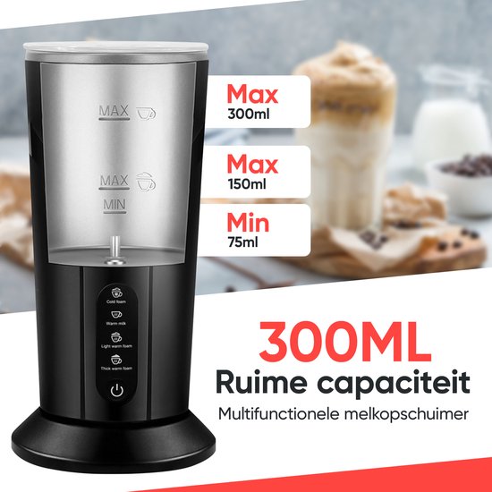 Kitchenwell Mousseur à lait électrique - 4 en 1 - Mousseurs à lait - Mousseur à lait - Noir