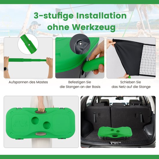 COSTWAY Support de filet de badminton, jeu de navette portable avec raquettes, 2 navettes, filet et boîte de rangement, set complet de badminton pour badminton/tennis et volley-ball pour l'intérieur et l'extérieur
