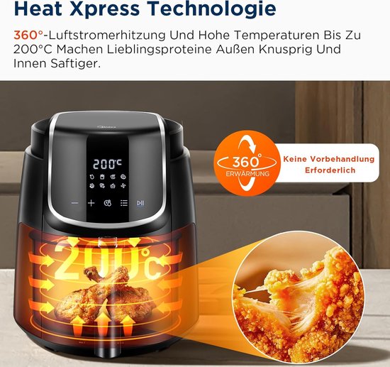 Midea MF-CN35C2 - Friteuse à air chaud numérique - Fonctions 8 en 1 - Capacité de 3,5 L