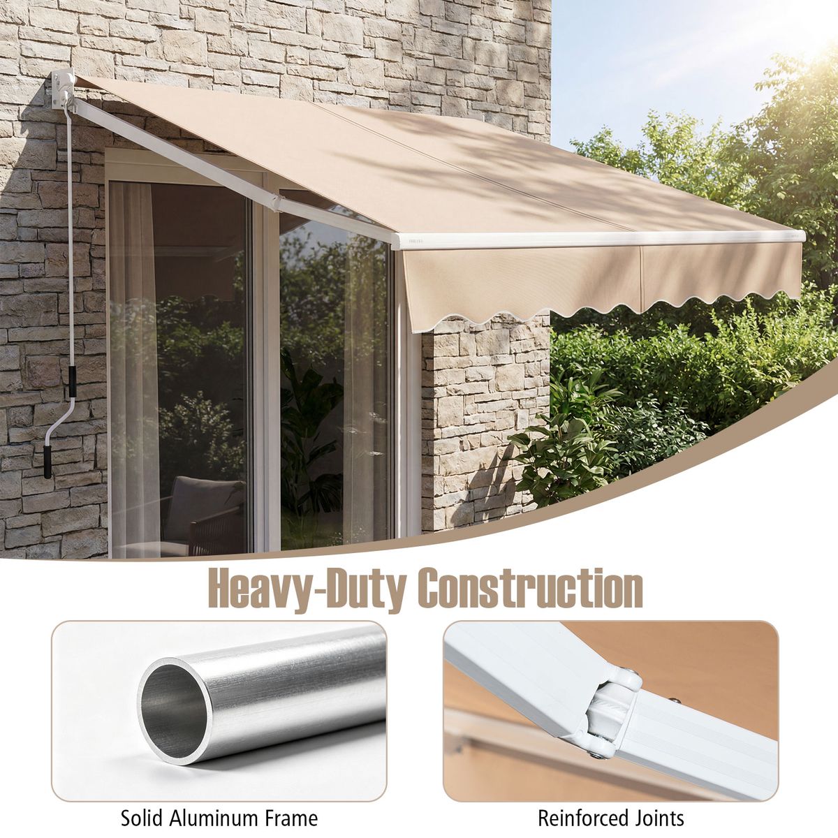 Auvent de terrasse extensible Coast - structure en aluminium - angle réglable - beige 245 x 200 cm