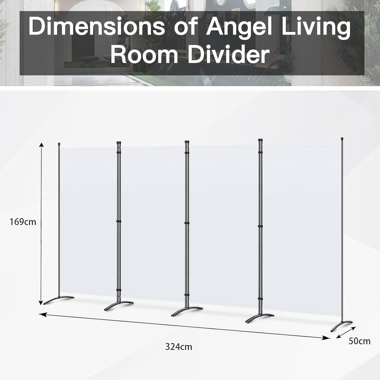 Angel Living Paravent - 4 Panneaux - 324 x 170 cm - Blanc