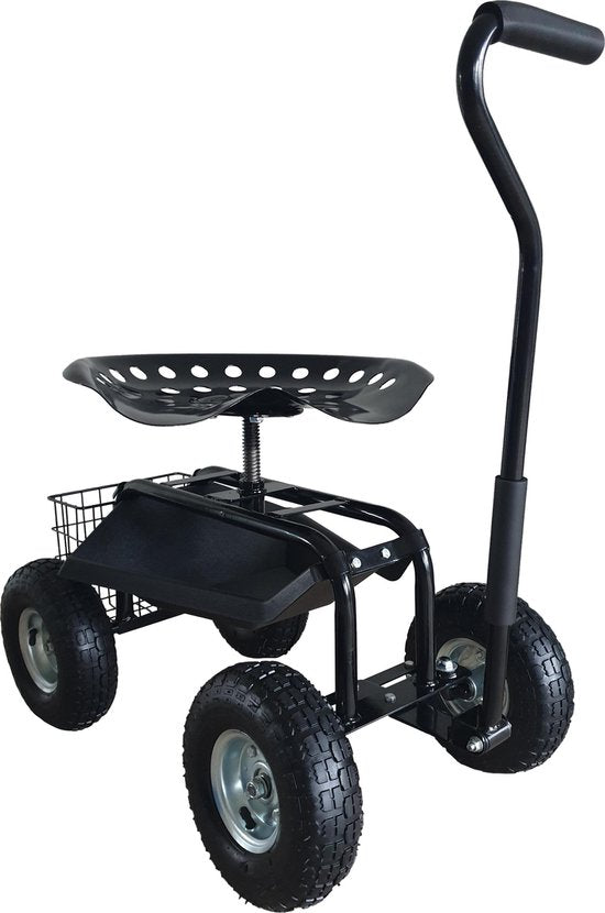 AXI AG22 Tabouret de jardin sur roues en Noir - Tabouret de jardin - Tabouret à genoux en métal avec une charge maximale de 150 kg - Tabouret avec espace de rangement pour le jardinage