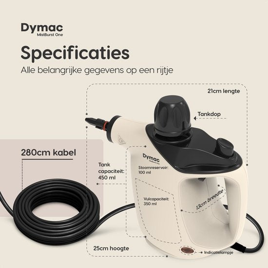 Nettoyeur vapeur portatif - Dymac - Réservoir 450 ml – 16 Accessoires – Vapeur Continue 10 min – Chauffe Rapide