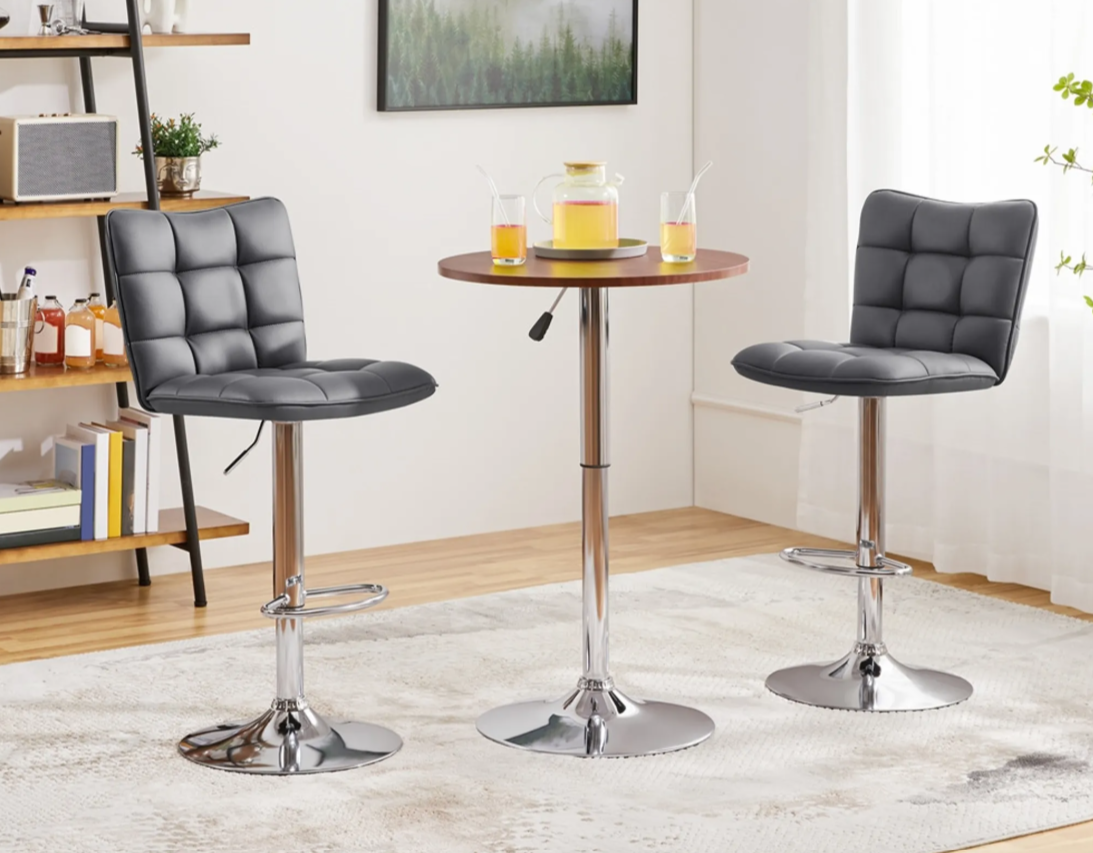 Lot de 2 tabourets de bar Yaheetech - Gris - Réglables de 62,5 à 83 cm - Pivotants, avec dossier et repose-pieds
