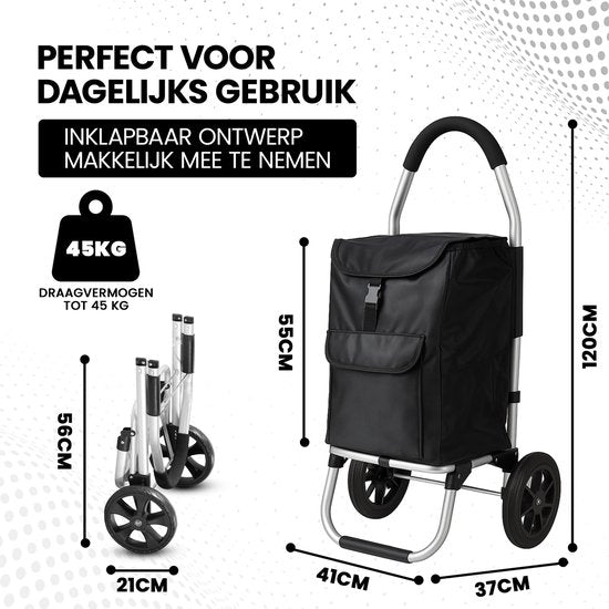 Outbee Shopping trolley - Chariot à provisions - Pliable - Avec roues - Noir