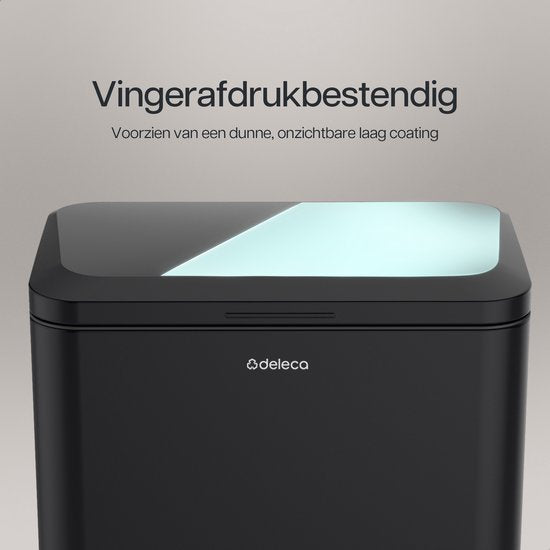 Deleca Trashcan Prestige - 50 Litres - Large - Poubelle / Corbeille à papier / Poubelle à pédale en acier inoxydable - Avec pédale et fermeture lente - Noir mat