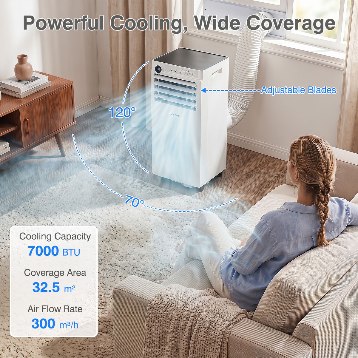 Climatiseur portable Coast - Refroidisseur d'air 4-en-1 avec déshumidificateur et ventilateur - mode nuit - blanc et noir - 30 x 29 x 69 cm