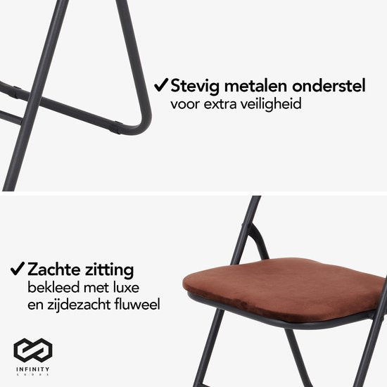 Infinity Goods Klapstoelen - Set van 4 - Vouwstoelen - Fluweel - Eettafelstoelen - Opklapbare Stoelen - 43 x 47 x 80 CM - Stoelen - Bruin