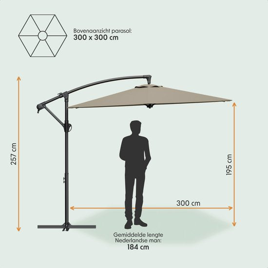 LifeGoods Parasol flottant - Rond Ø300 cm - UPF 50+ et Imperméable - Taupe