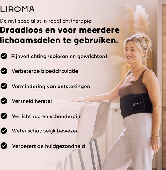 LIROMA® - Bandeau de luminothérapie rouge - sans fil - minuteur - 6000mAh - lampe infrarouge - bandeau infrarouge - parties du corps multiples - luminothérapie rouge - bandeau amincissant - bandeau chauffant