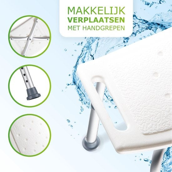 Chaise de douche antidérapante - Vivamore - Hauteur réglable - Max. 150 kilos