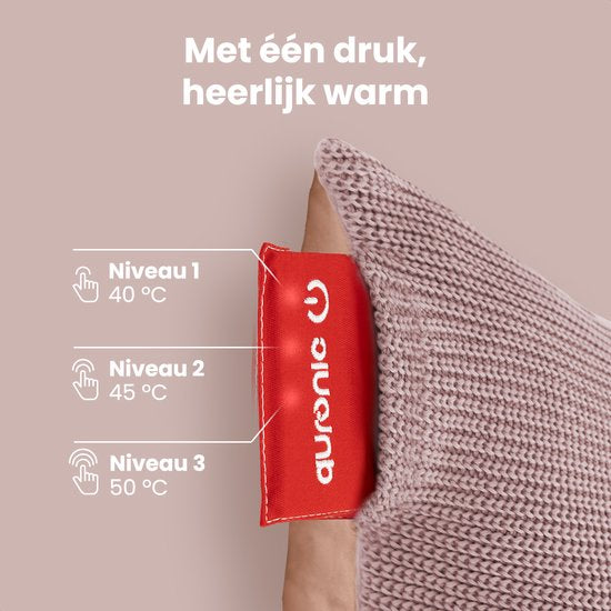 Auronic Oreiller chauffant - tricoté - 45x45 CM - Oreiller chauffant sans fil - rechargeable - Oreiller électrique - infrarouge - rose